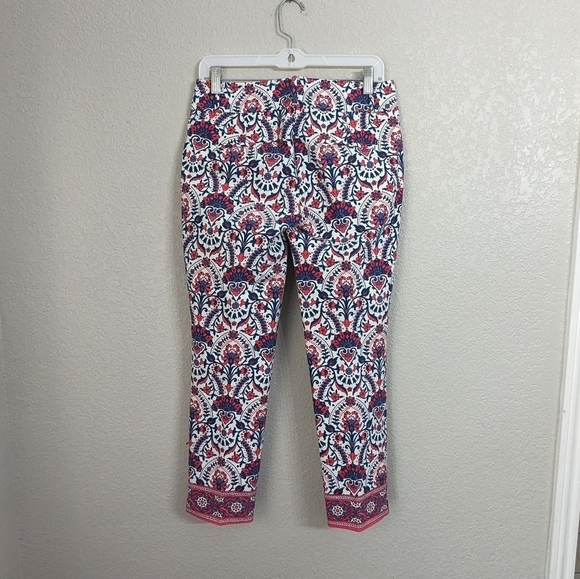 NWOT LOFT By Ann Taylor Marisa Riviera Pants Tile Print Pink Blue Crop Slim 0 - Picture 2 of 14